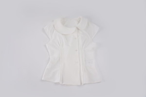 Blouse d'été tricotée mignonne style jeune fille, col rond, patte de boutonnage diagonale, taille cintrée, couleur unie - Product Image 2