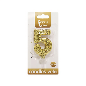 Candela Numero 5 con Glitter Dorato per Feste, Candele di Compleanno da 6 Cm - Product Image 3
