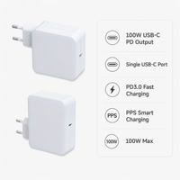 Cargador de Pared GaN PD de 100W, Adaptador de Corriente USB-C de un Solo Puerto, Enchufe Fijo Estadounidense, Carga Rápida para Dispositivos Electrónicos de Consumo