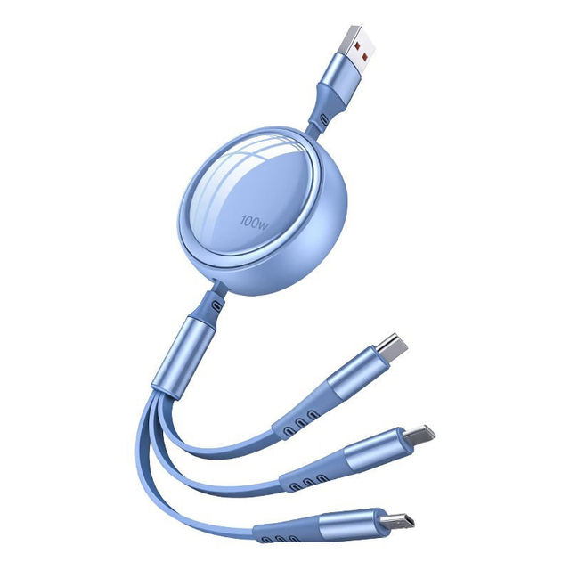3-in-1 100W Retractable TPE TYPE-C Charging Cable One-to-Three Fast Charging Compatible for Android Mobile Phones Custom Logo