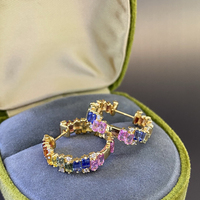Aazuo Bijoux de luxe 18 carats en or jaune massif, saphirs naturels, diamants taille brillant, certifiés CCGTC, boucles d'oreilles arc-en-ciel tendance
