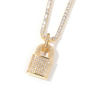 Bling Diamond Cubic ZIRCON Lock <span class=keywords><strong>Collar</strong></span> 18K Gold <span class=keywords><strong>Candado</strong></span> Colgante Collares <span class=keywords><strong>Cadena</strong></span> de acero inoxidable Moda para Mujeres Hombres - Product Image 3