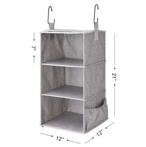 Detachable 3 Shelf <b>Collapsible</b> Hanging Organizer for Clothes and Shoes Canvas Hanging Closet Shelf Organizer - Product Image 6
