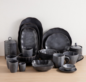 Juego de Vajilla de Cerámica Reactiva Negra Mate Personalizada al por Mayor, Platos y Tazones de Gres con Forma Orgánica, Diseño y Logotipo Gratuitos Disponibles - Product Image 2