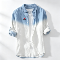 Chemise homme haut de gamme à manches longues en coton biologique certifié, imprimé chinois, teinture dégradée, boutonnée, pour l'automne