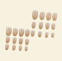 24 faux ongles dorés en amande, style français, semi-artisanaux, à presser, en acrylique, fabrication machine, couvrance totale, pour salon et usage quotidien