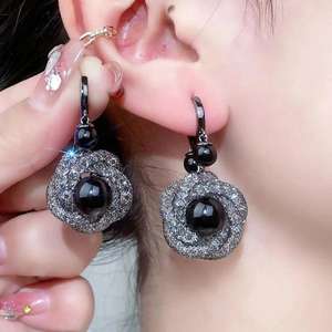 ต่างหูเพชรเพทายรูปดอกไม้ AA018039ต่างหูห่วงเซอร์โคเนียเป็นประกายเครื่องประดับเจ้าสาวสำหรับผู้หญิง - Product Image 3