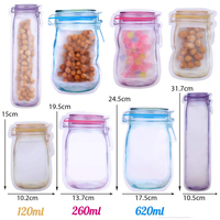 Sacs refermables en plastique Mylar transparent réutilisables en gros, forme bouteille mignonne, type bocal Mason, pour l'emballage alimentaire et des collations