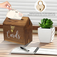 Boîte à cartes de mariage en bois brûlé verrouillable avec serrure en forme de cœur, boîte de rangement pour enveloppes pour la décoration de la fête de mariage