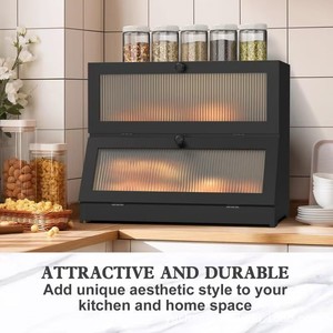 Caja para guardar pan, doble capa, con tapa abatible, a prueba de polvo, rectangular, 15,75 pulgadas x 9,82 pulgadas x 12,99 pulgadas, uso multiusos en la cocina - Product Image 3