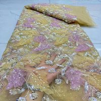 Dentelle africaine de luxe écologique, fleurs 3D brodées, maille perlée, tissu de dentelle française, robe de mariée faite à la main, sequins 5