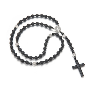 Nuovo arrivo Christian Jesus nero roccia vulcanica onice croce <span class=keywords><strong>collana</strong></span> 8mm pietra grezza croce <span class=keywords><strong>rosario</strong></span> <span class=keywords><strong>collana</strong></span> per gli uomini - Product Image 1