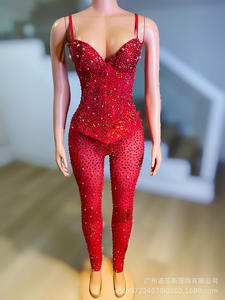 FNS212 Abend tanzshow Kostüm Outfit <span class=keywords><strong>Prom</strong></span> Geburtstags anzug Sparkly Rhine stones Black Top Pants Set - Product Image 4