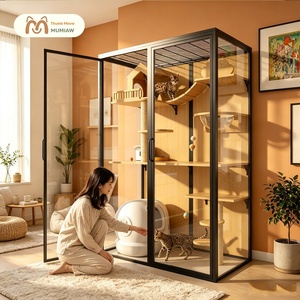 Grande Vetrina per Gatti in Vetro e Alluminio, Spaziosa Cuccia per Gatti ad Uso Domestico, Design a 4 Livelli, Nessun Montaggio Richiesto, Marca Thumb Meow - Product Image 1