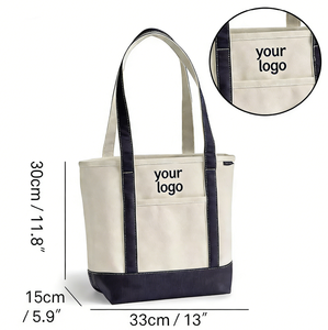 Sac fourre-tout en coton biologique recyclé de haute qualité avec logo imprimé personnalisé, fermeture éclair et poche, sac fourre-tout en toile - Product Image 3