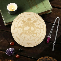 Tailai 8IN Roue de divination en contreplaqué gravée au laser, signe du zodiaque en bois, kit d'accessoires d'autel de sorcellerie, fournitures de sorcellerie pour débutants