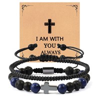 Ensemble de bracelets croix 2 pièces, bijoux religieux chrétiens, bracelet en pierres naturelles avec cordon tressé, carte cadeau, vente en gros