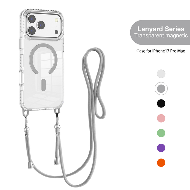 With Crossbody Layard Strap Phone Cover Case for iPhone 17 Pro Max ,Magnetic Cover With Dual Color Bumper Mobile Phone Shell