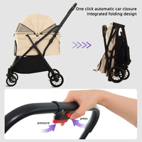 Poussette de voyage pliable et légère pour chiens et chats avec 4 roues, pliage à une main, utilisation toutes saisons et double frein