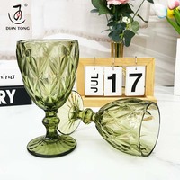 Lot de 6 verres à vin en verre bleu/vert/rouge de 300 ml de haute qualité pour mariage, fête, restaurant, avec motif sculpté