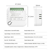 Interruptor de Luz Inteligente Wi-Fi Universal con Control por Voz, Control por Aplicación Tuya, Funcionalidad de Temporizador para Cable de Fase y Neutro
