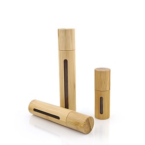 ขวดลูกกลิ้งเหล็กลูกกลิ้งพร้อมช่องมองเห็นม้วนแก้วสีน้ำตาลเปลือกไม้ไผ่ - Product Image 4