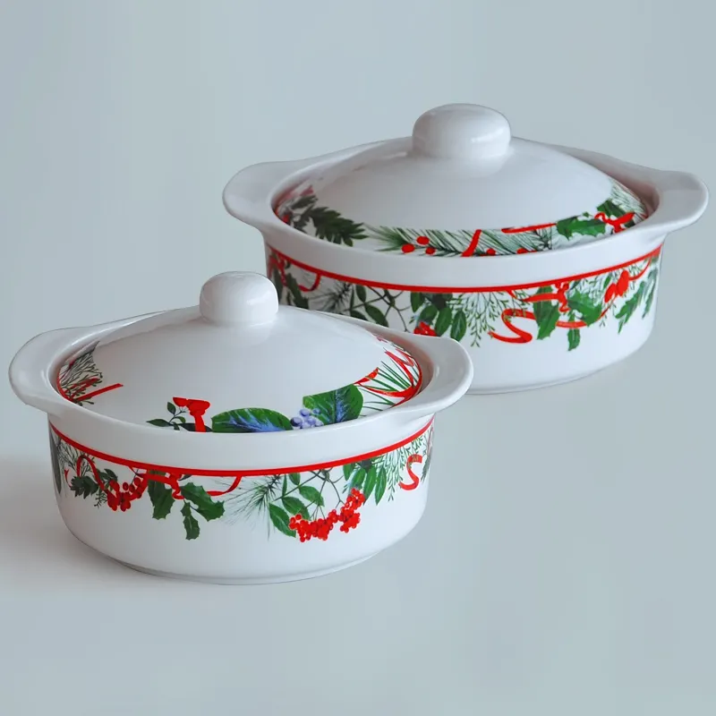 Groothandel Kerst Vintage Keramische Braadpan Bak Pot Soeppan Op Maat Keukengerei Met Glazen Deksel Bakgerei