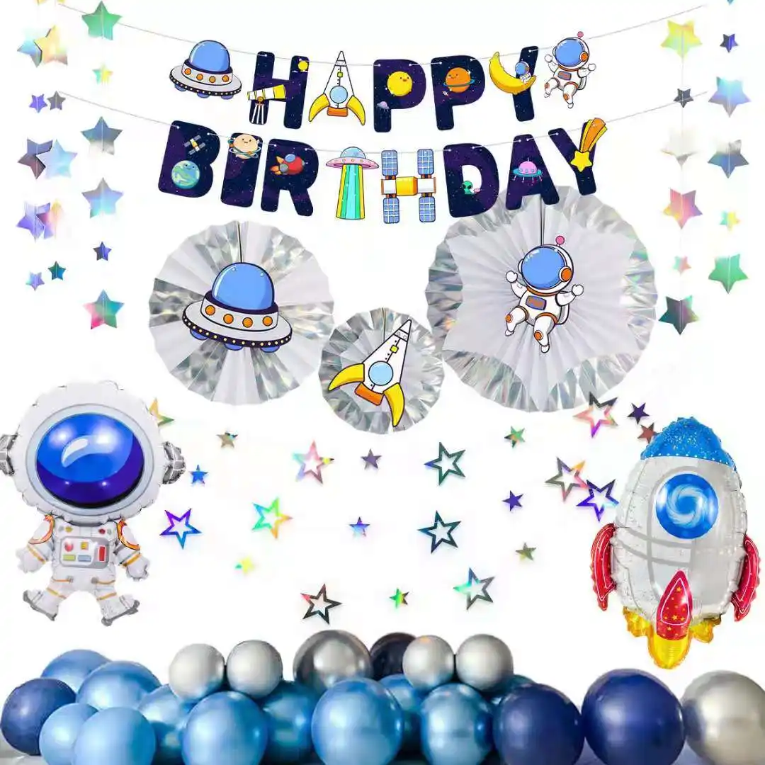 Birthday Space Solar System theme film Helium Balloon Garland Kit UFO Rocket Astronaut Party Decorations