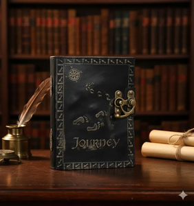 Personalized Journey Leather Journal Embossed Footprints Compass <b>Diary</b>, 7x5 Black Handmade <b>Notebook</b> - Product Image 3