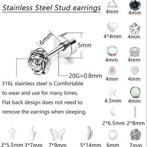 Lot <span class=keywords><strong>de</strong></span> 9/18 paires <span class=keywords><strong>de</strong></span> clous d'oreilles hypoallergéniques en acier inoxydable 316L à dos plat pour cartilage, calibre 20G, R.GEM. Bijoux - Product Image 6