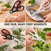 Ciseaux de cuisine multifonctionnels en acier inoxydable, robustes, pour couper les os de poulet, les poils de poisson, 3 lames