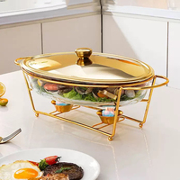 Ensemble de réchauds ovales BrightDay pour buffet, acier inoxydable, verre, capacité de 5 L, injection de vapeur, chauffe-plats à alcool pour la restauration