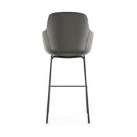 Tabouret de bar commercial noir en acier thermolaqué avec pieds en forme de traîneau et repose-pieds pour hôtel, bistrot, café