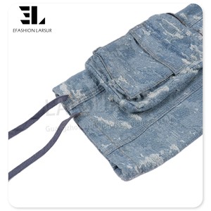 LARSUR Jeans cargo droits en denim personnalisés délavés en usine Jeans jacquard déchiquetés pour hommes Pantalon cargo en <span class=keywords><strong>tapisserie</strong></span> - Product Image 6