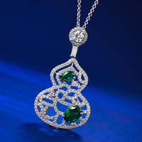 Collier en laiton argenté turquoise en forme de gourde, pendentif en diamant rouge de haute qualité en carbone