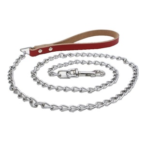 Correa de cuero de vaca de lujo para caminar para perros, cadena de acero sólido, plomo para mascotas - Product Image 1