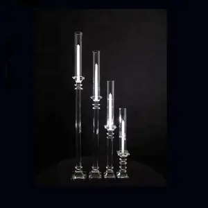 Tealight烛台水晶透明烛台，配有玻璃管，用于婚礼餐桌装饰