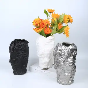 현대 추상 3D 인쇄 장식 웨딩 아트 디자인 OEM 사용자 정의 매트 블랙 화이트 실버 세라믹 3D 꽃 꽃병