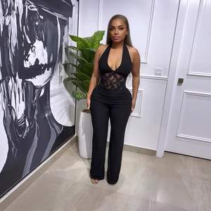 Combinaison de soirée élégante noire à col halter et décolleté en V pour femme, modèle 2026 personnalisé - Product Image 5