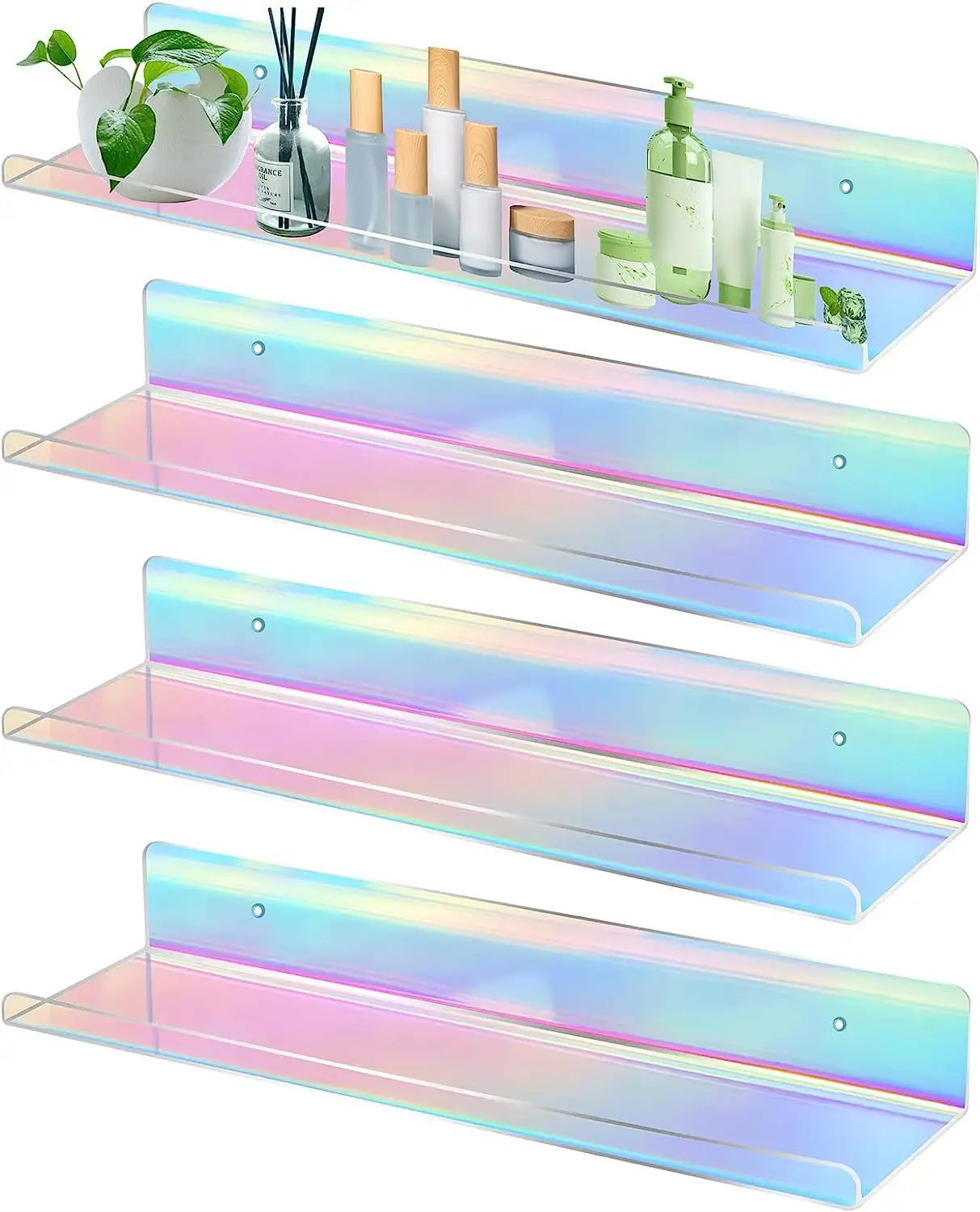Expositor de prateleiras flutuantes de plástico acrílico com suporte de armazenamento iridescente de 15"