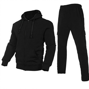 Chándal con Capucha para Hombre, Color Negro, Manga Larga, Cierre Frontal con Cremallera, Ropa Deportiva Informal, 100% Algodón, Transpirable, Corte Regular - Product Image 1