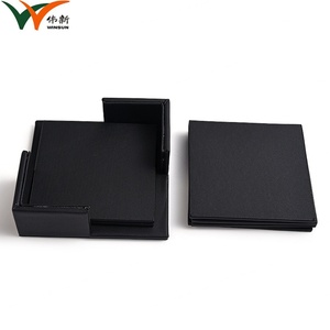 Juego de 6 Posavasos Cuadrados de Cuero PU Negro con Soporte para Tazas de Té y Cerveza - Product Image 6