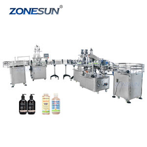 ZONESUN ZS-FAL180R4 حليب الصويا التلقائي المكبس السائل ملء السد ووضع العلامات آلة خط مع U نمط الحزام الناقل - Product Image 1