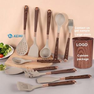 Hot Selling Wood Grain Covered Handle Silicone Kitchen Utensils Set Nonstick Kitchenware Spoon Spatula Turner Tongs Gadgets Kits - Product Image 1