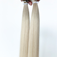 Extensiones de Cabello Humano Remy con Cutícula Completa, Doble Trama, Punta Nano, Color Rubio Platino con Raíz, 22 Pulgadas, Listas para Enviar