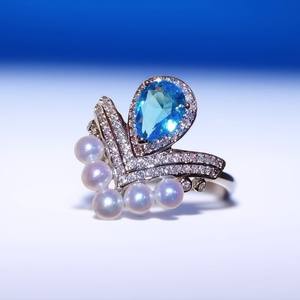 10657DIY Pearl Accessories S925 Silver Ring Empty Holder <b>Concealer</b> Silver Jewelry Holder with 11-13mm Round Beads - Product Image 3