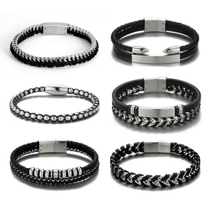 Men's Premium Accessory Fashionable Multi-Layer Woven Leather Rope Bracelet with Stainless Steel Magnetic Clasp Wristband