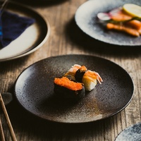 Assiettes rondes en céramique style Japandi pour hôtels et restaurants, assiettes à steak de 6/8/10 pouces en grès sous glaçure