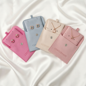Custom Logo Snap Button Luxury Microfiber Pouch Square Bottom Velvet Lining Rings Earrings Pendants Necklaces <b>Jewelry</b> <b>Packaging</b> - Product Image 4