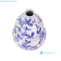 RXET10-J-S Bouteille en forme de gourde à motif floral et d'oiseaux bleus et blancs